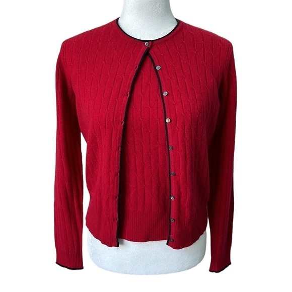 Ann Taylor Red Cashmere Cardigan and Tank Twin Set Size Medium Fits Small - Picture 2 of 16